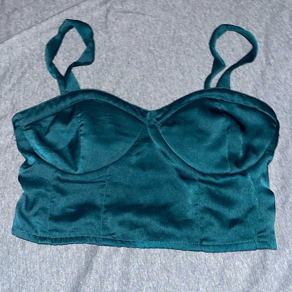 Green Satin Bustier Crop Top - Needs Repair - Picture 1 of 4